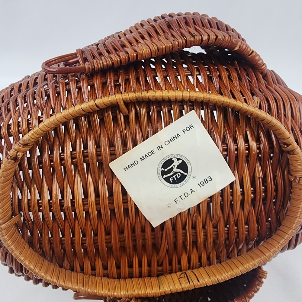 Vintage 1983 Wicker Thanksgiving Turkey Bird Basket w Liner‎ Farmhouse Table 9x6 - Picture 4 of 5